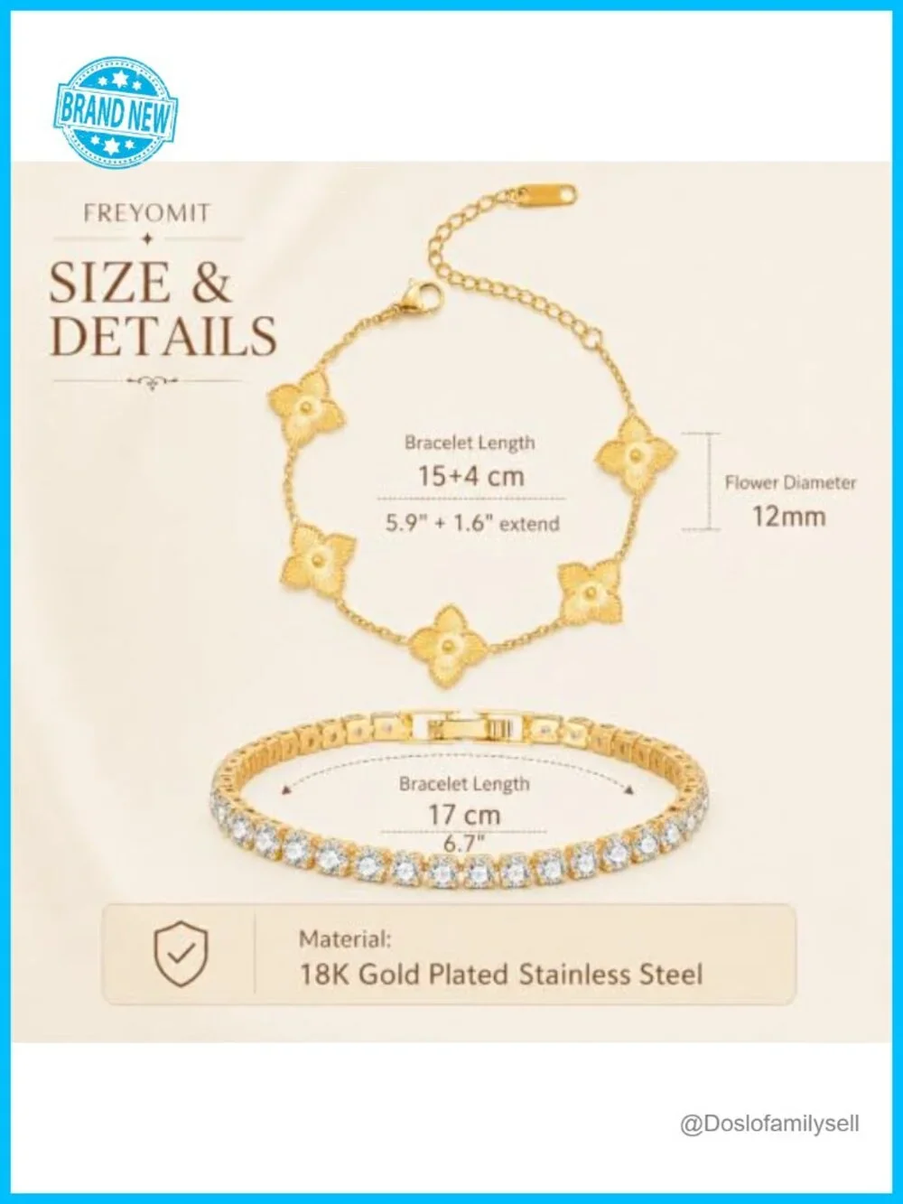 18K Gold Plated Stainless Steel Cubic Zirconia Tennis Bracelet Set Stackable
